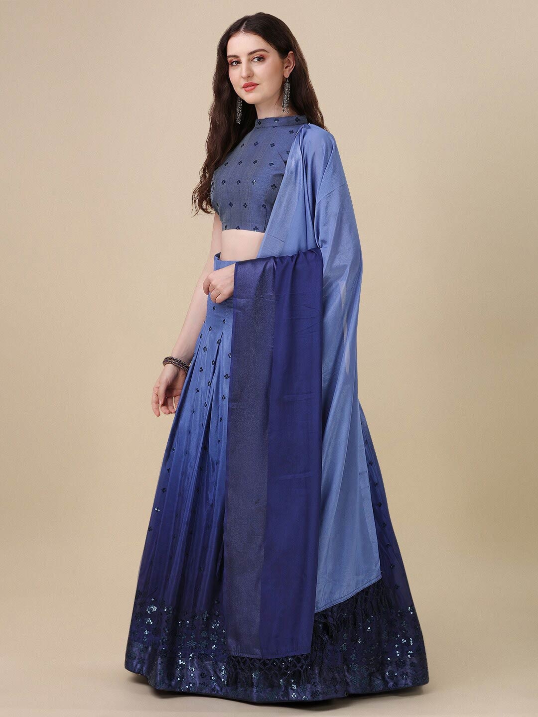 

Granthva Fab Embellished Sequinned Ready to Wear Lehenga & Unstitched Blouse With Dupatta, Blue