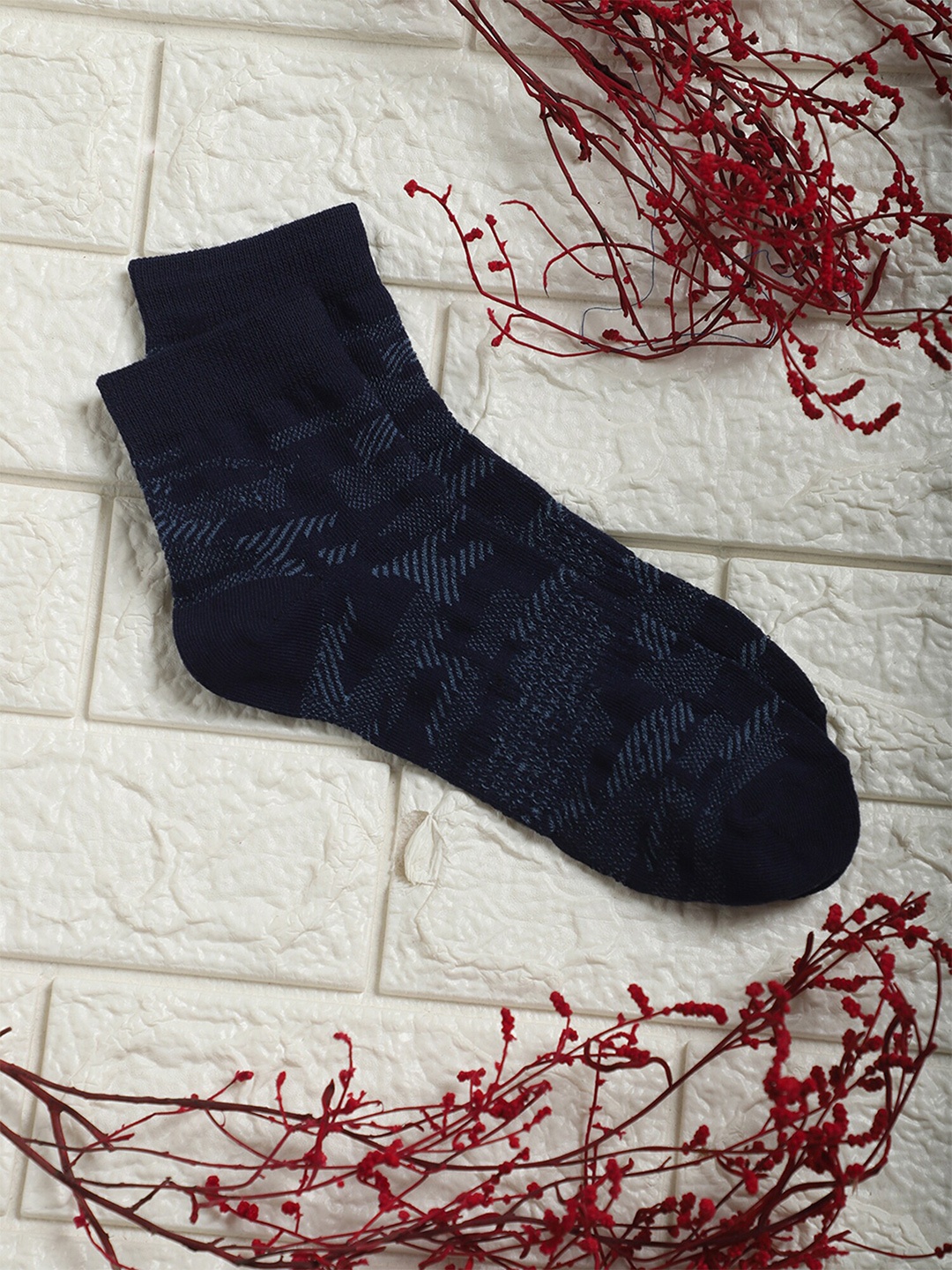 

Cantabil Men Pack Of 5 Printed Cotton Ankle Length Socks, Navy blue