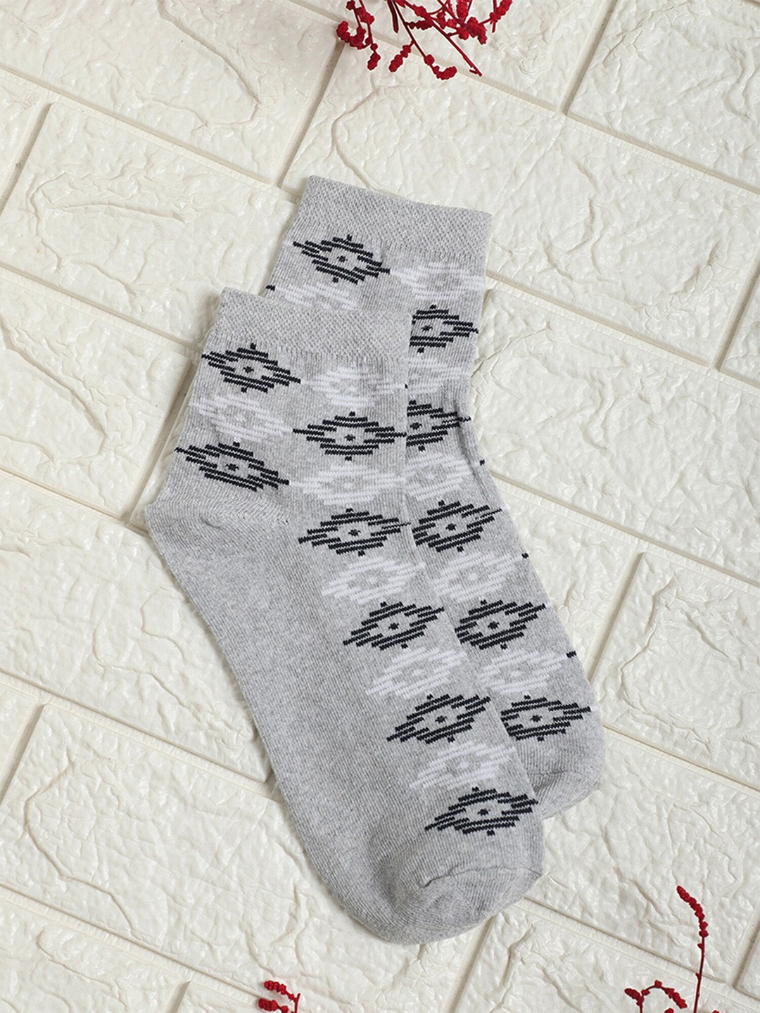 

Cantabil Men Pack Of 5 Patterned Cotton Ankle Length Socks, Grey