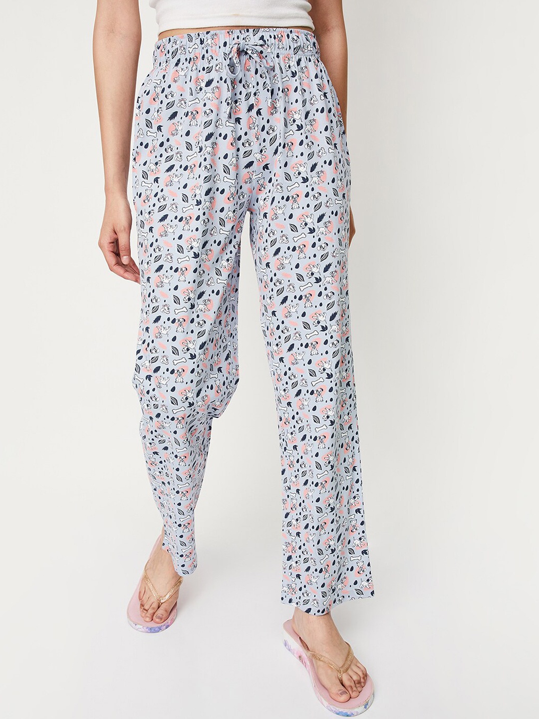 

max Women Grey & Navy Blue Printed Pure Cotton Lounge Pants
