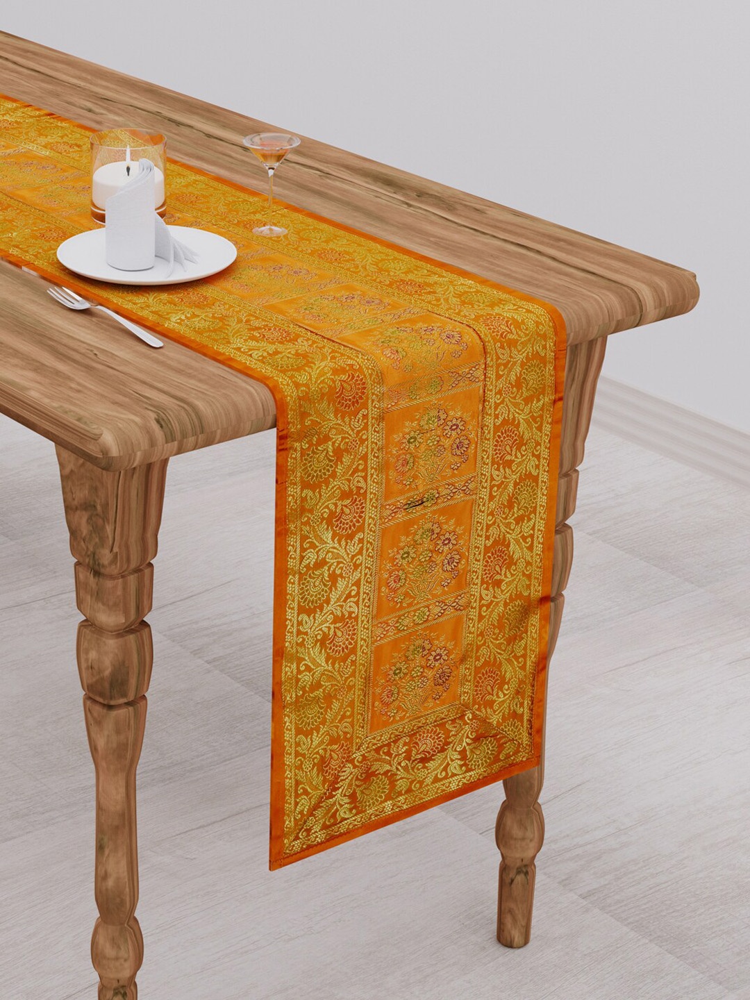 

Gulaab Jaipur Orange & Gold Toned Ethnic Motif Printed Table Runner