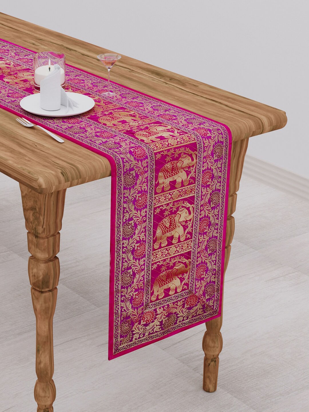 

Gulaab Jaipur Pink & Gold Toned Woven Design Table Runner