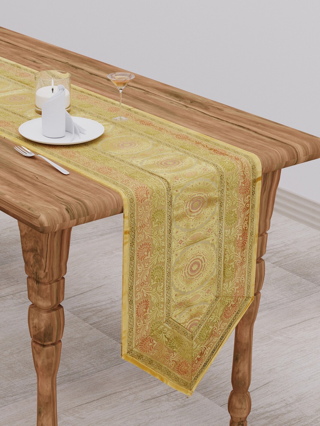 

Gulaab Jaipur Yellow & Gold Toned Woven Design Table Runner