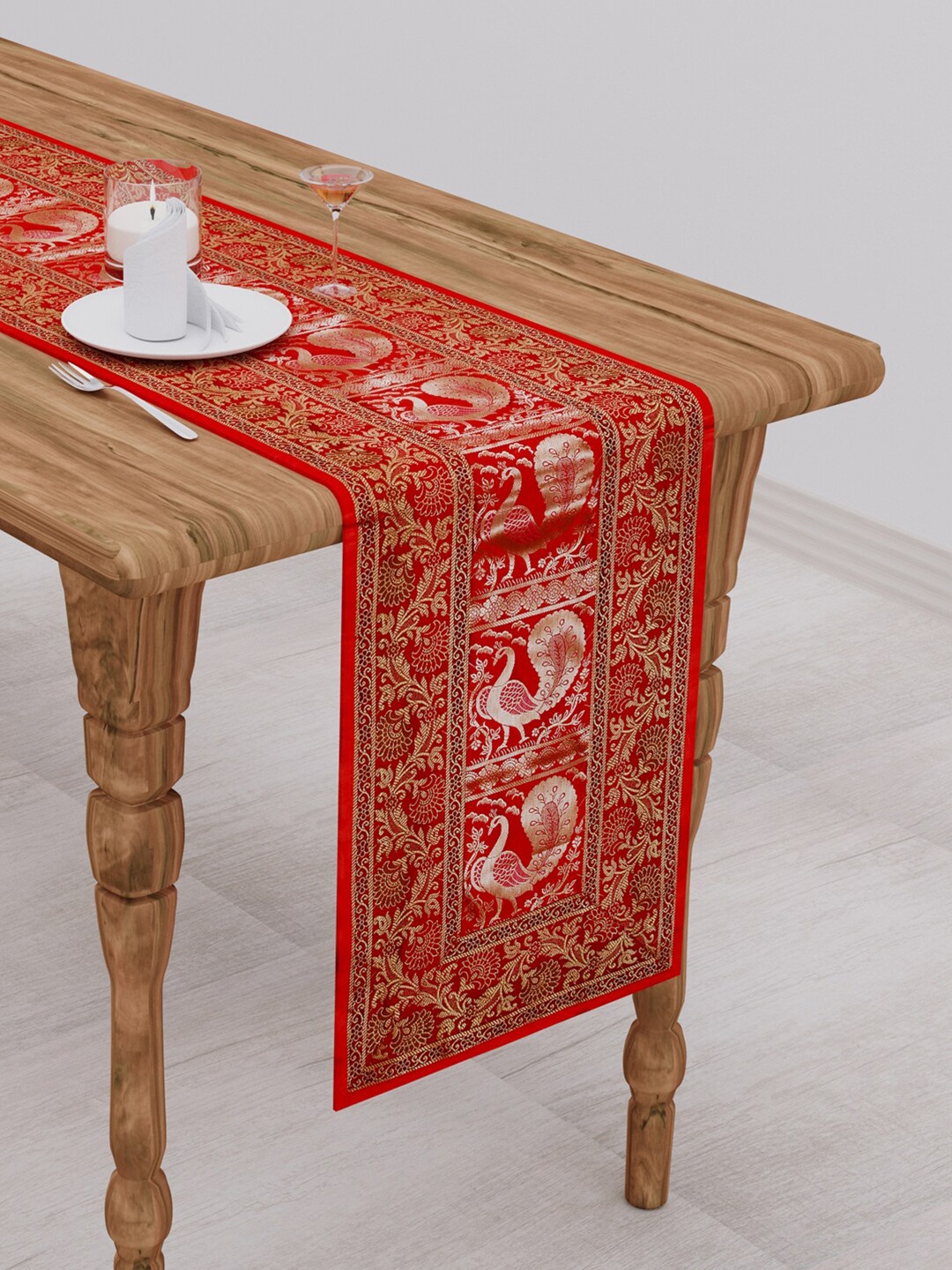 

Gulaab Jaipur Red & Gold Toned Ethnic Motif Printed Table Runner