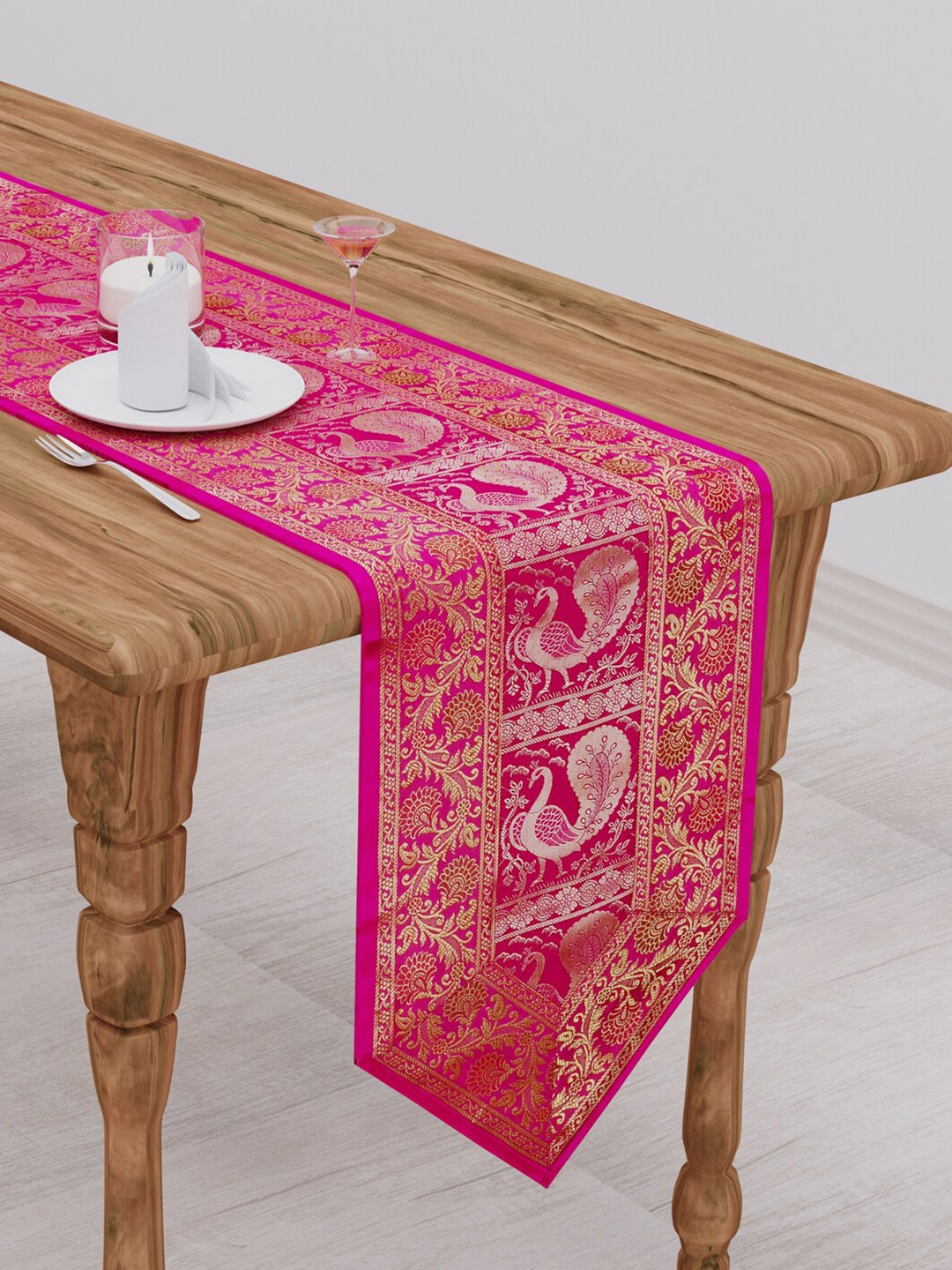 

Gulaab Jaipur Pink & Gold Toned Ethnic Motif Printed Table Runner