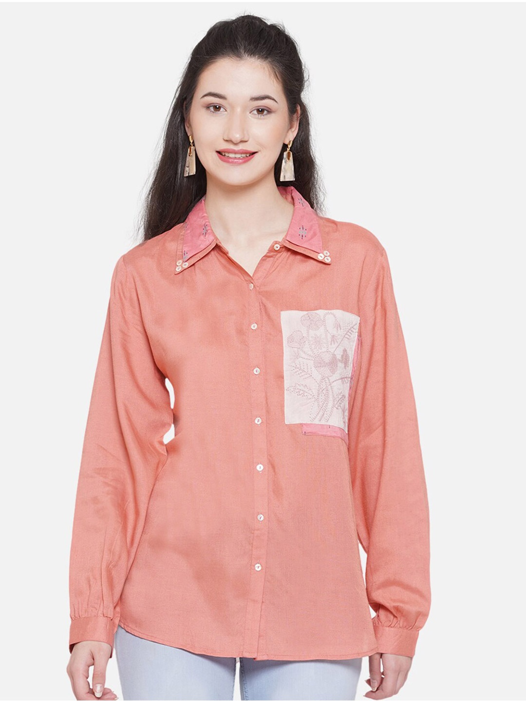 

bellamia Applique Detail Comfort Fit Casual Shirt, Pink