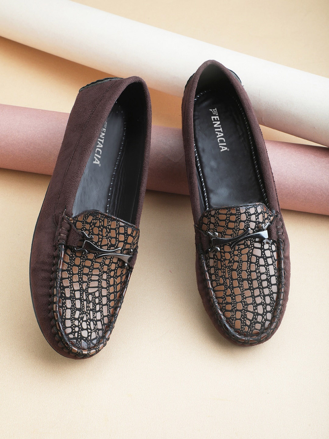 

Fentacia Women Printed Horsebit Lightweight Loafers, Brown