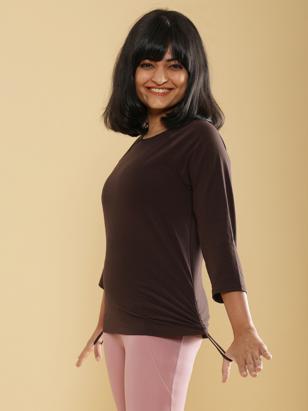 

Blissclub Breezy Ruched Dry Fit Raglan Sleeve Skating Top, Brown