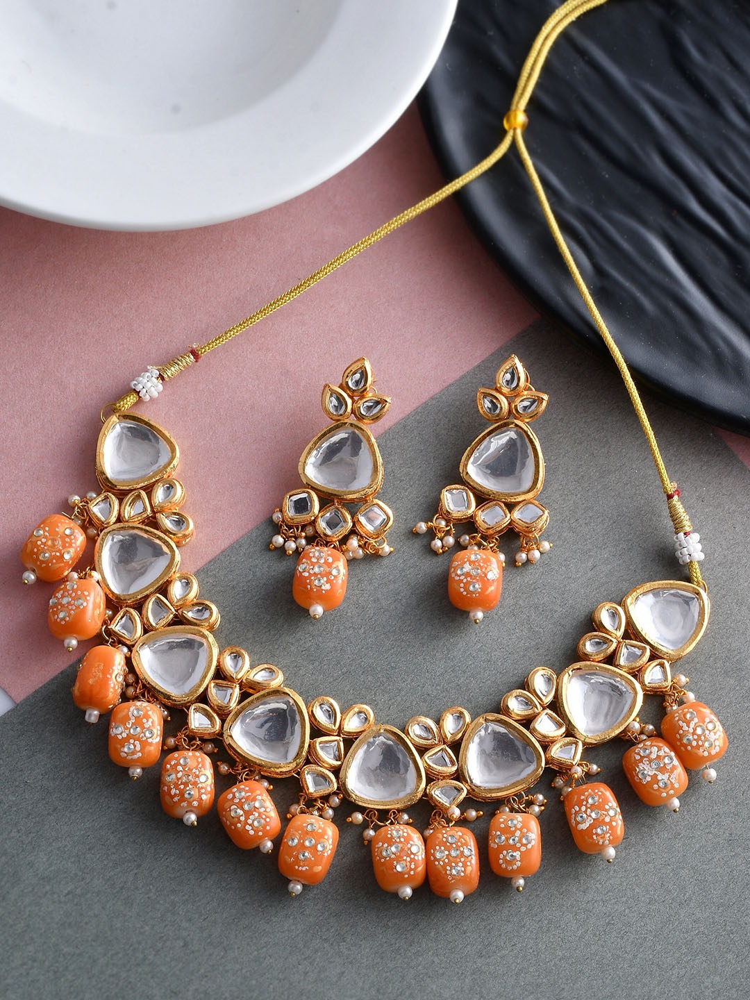 

Silvermerc Designs Gold-Plated Kundan Studded Jewellery Set