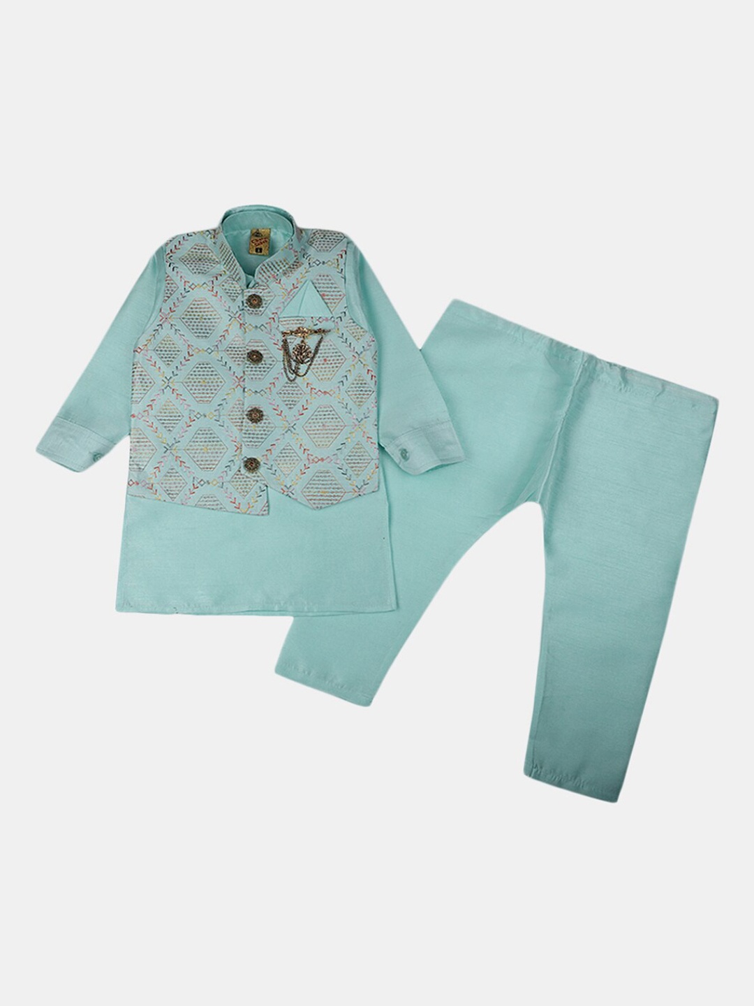 

V-Mart Boys Self Designed Cotton Sherwani Set, Green