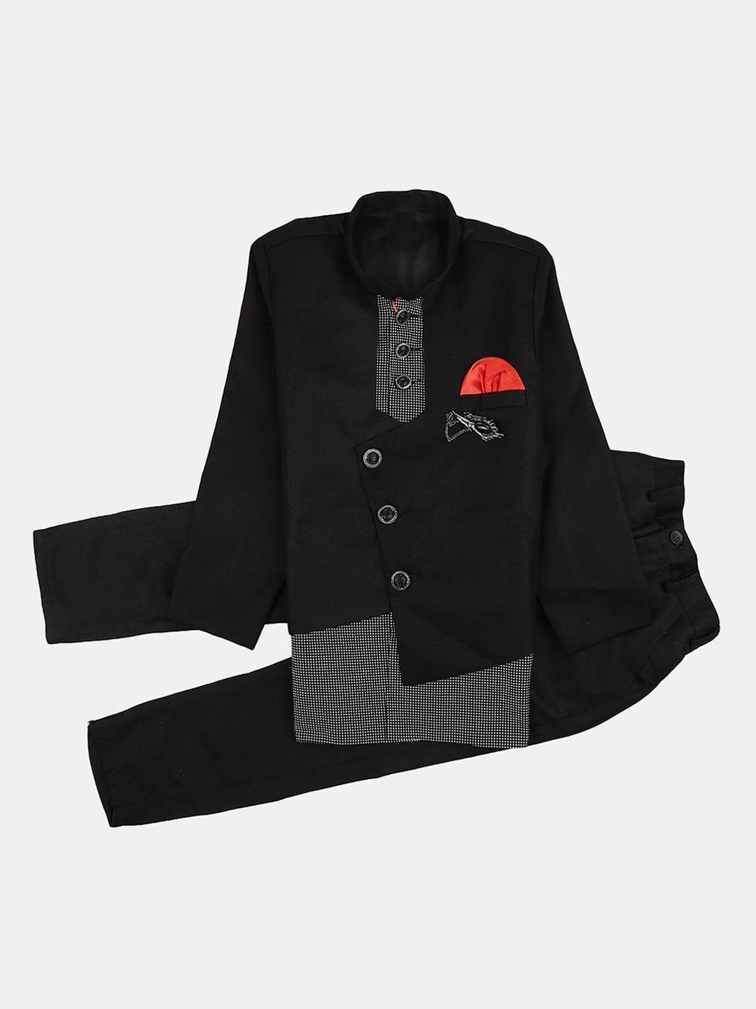 

V-Mart Boys Self Designed Cotton Sherwani Set, Black