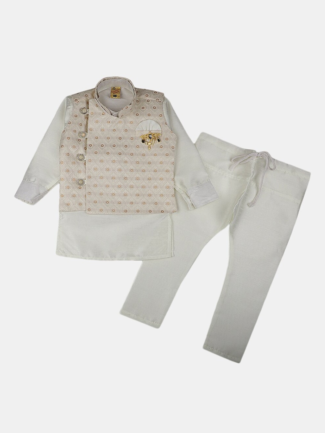 

V-Mart Boys Self-Design Cotton Sherwani Set, Cream