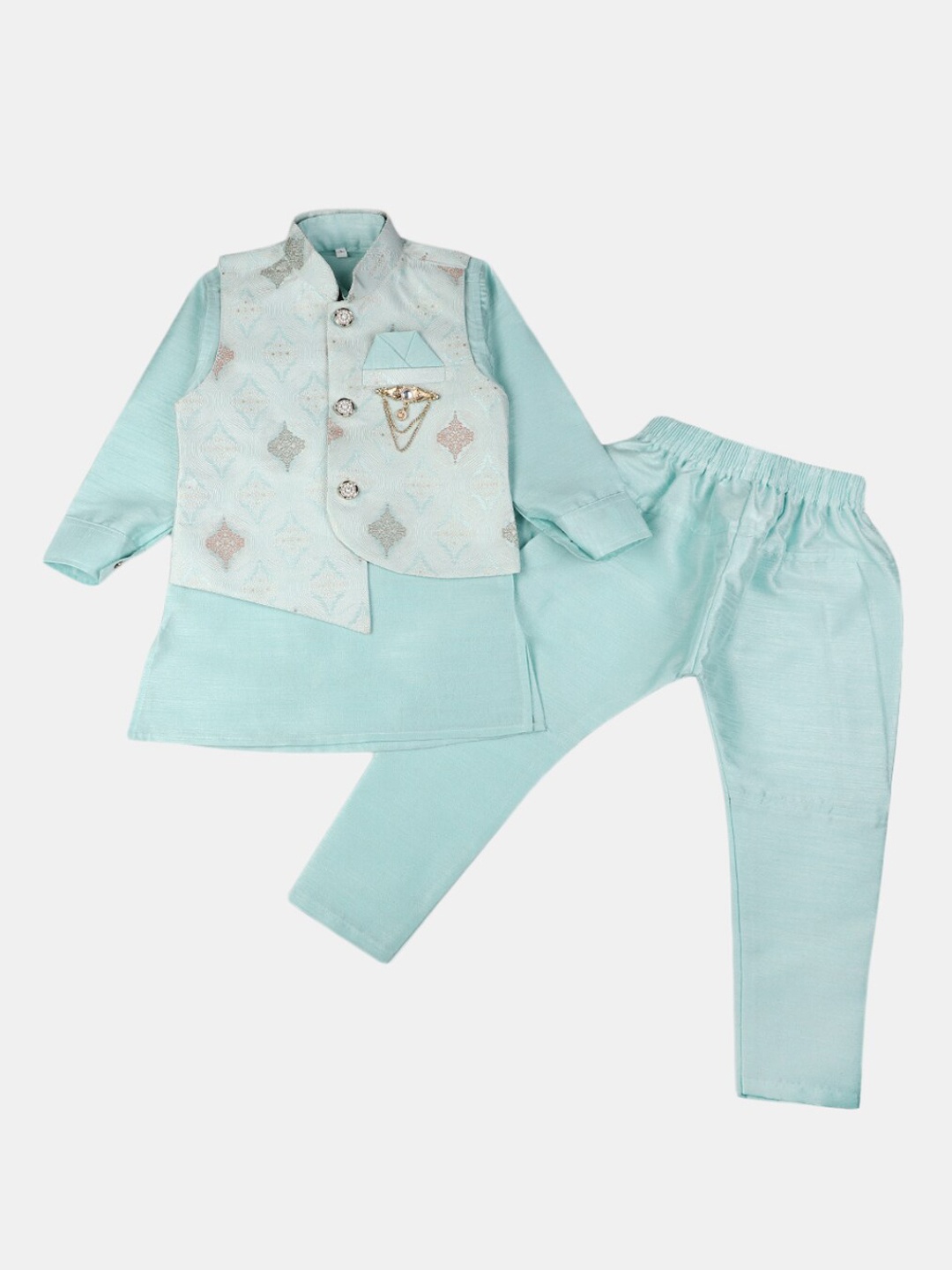 

V-Mart Boys Self Design Cotton Sherwani Set, Blue