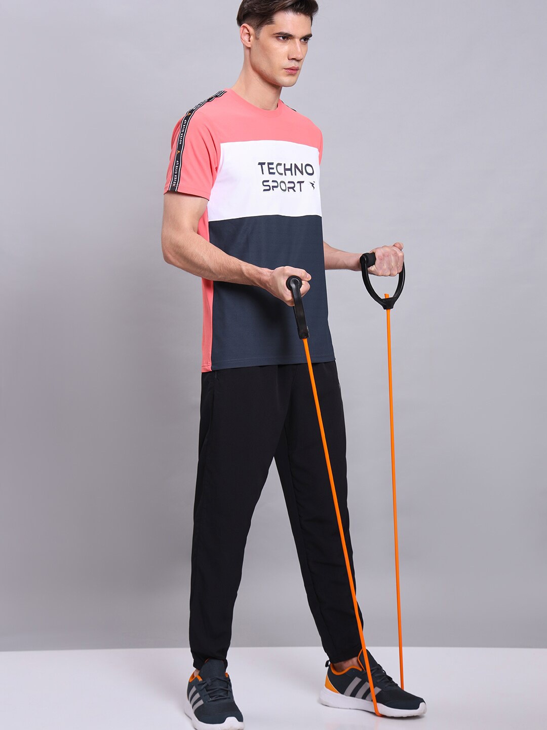 

Technosport Colourblocked Antimicrobial Training or Gym Slim Fit T-shirt, Coral