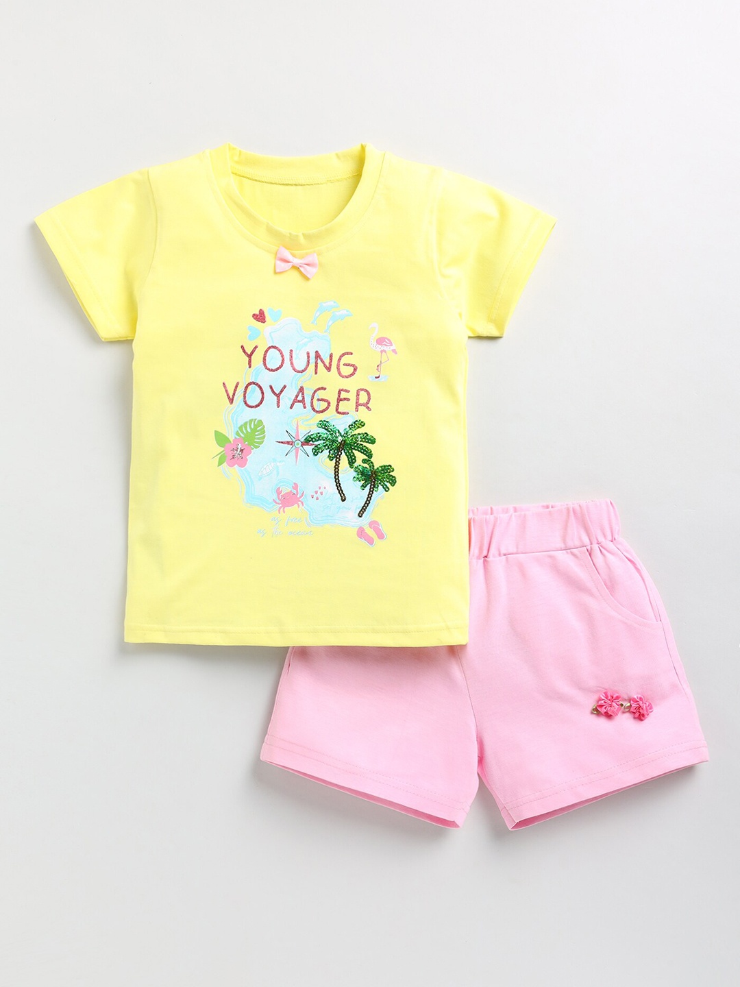 

Toonyport Girls Printed Cotton Top with Shorts, Yellow