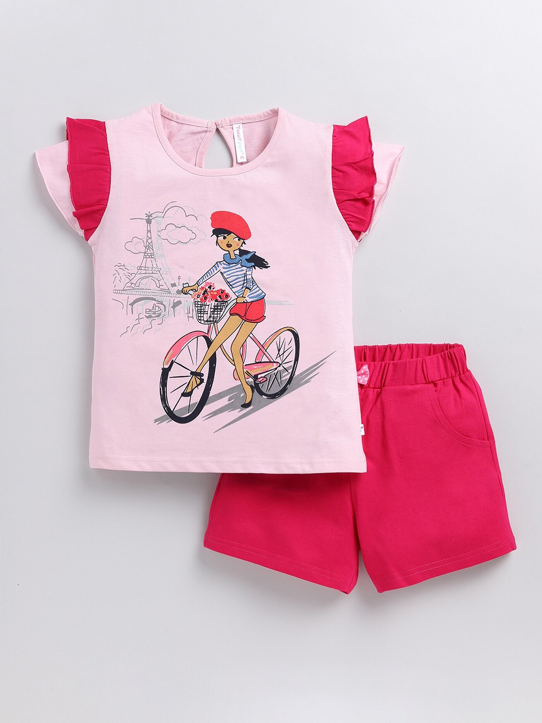

Toonyport Girls Printed Cotton Top with Shorts, Pink