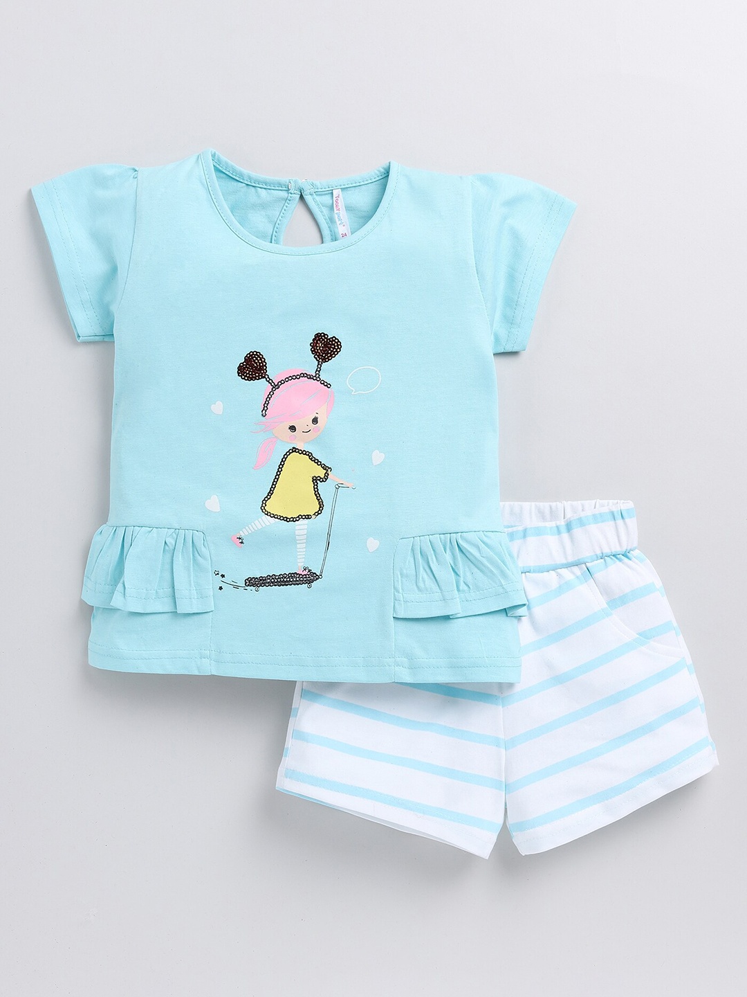 

Toonyport Girls Printed Pure Cotton Top with Shorts, Blue