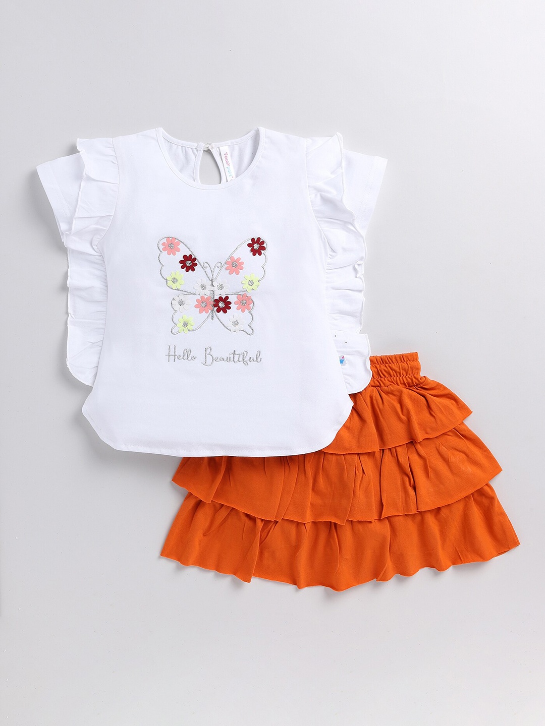 

Toonyport Girls Embellished Pure Cotton Top with Skirt, White