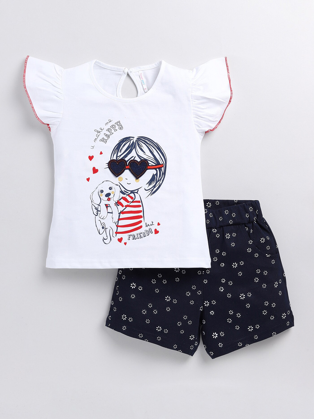

Toonyport Girls Printed Pure Cotton Top with Shorts, White