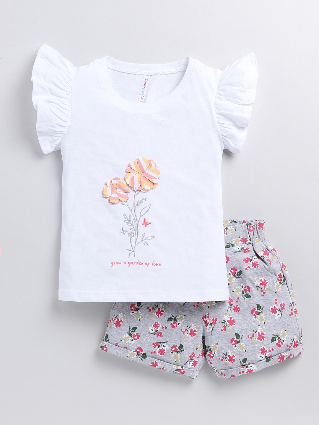 

Toonyport Girls Printed Pure Cotton Top with Shorts, White