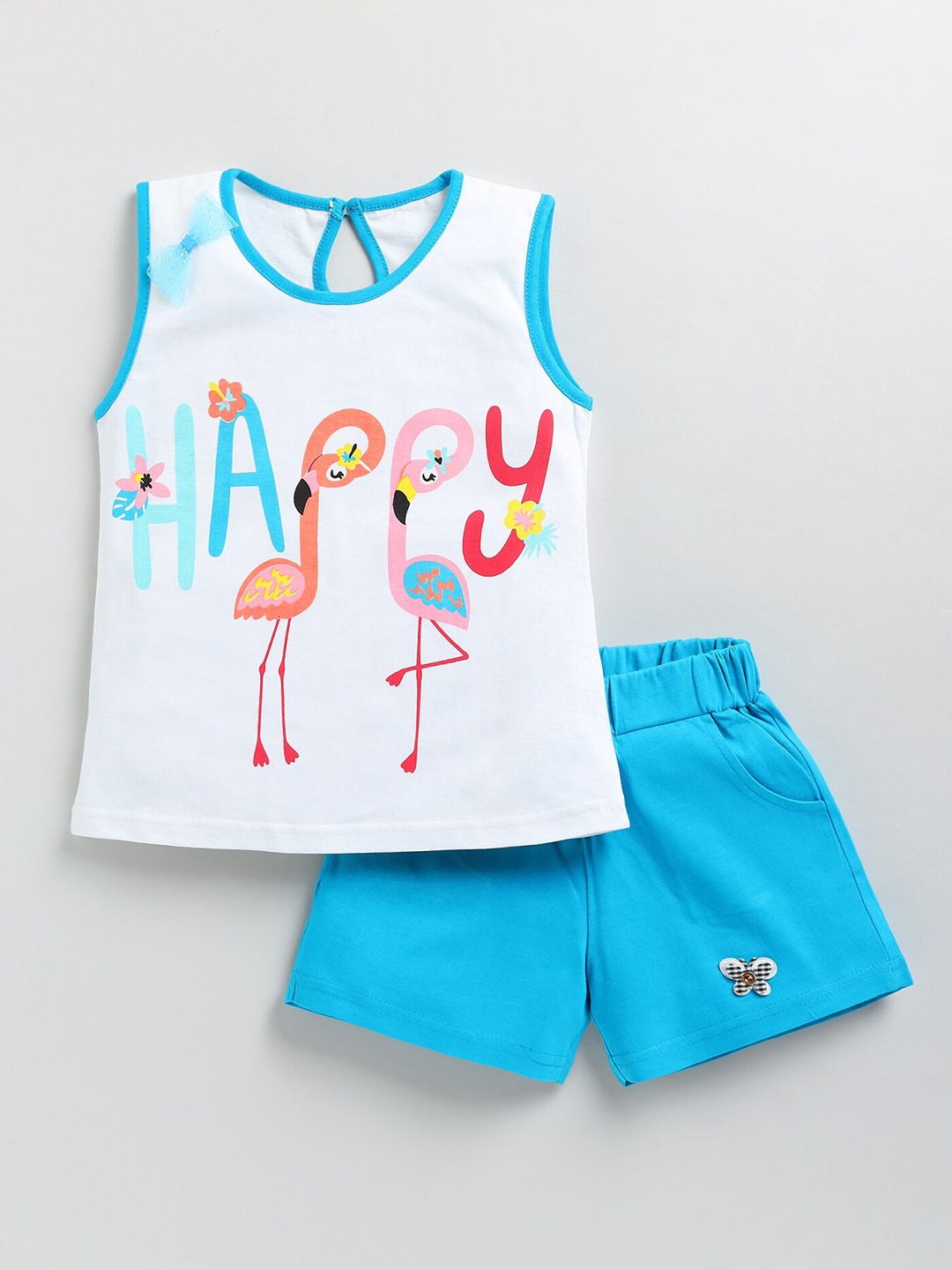 

Toonyport Girls Printed Cotton Top with Shorts, White