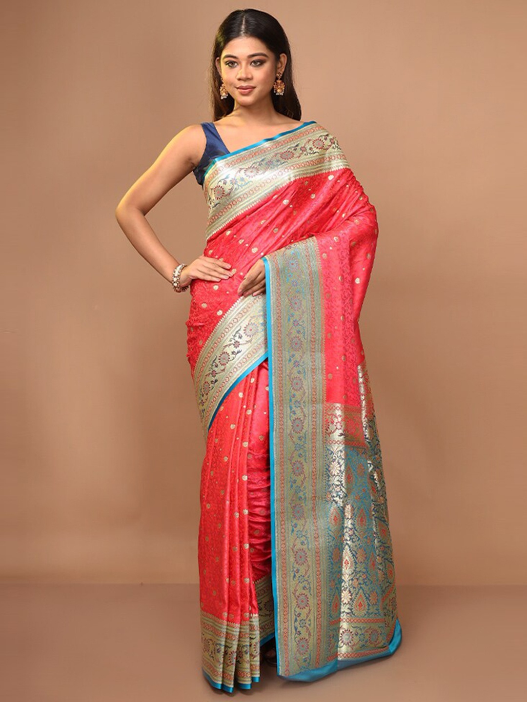 

AllSilks Woven Design Zari Pure Silk Banarasi Saree, Pink