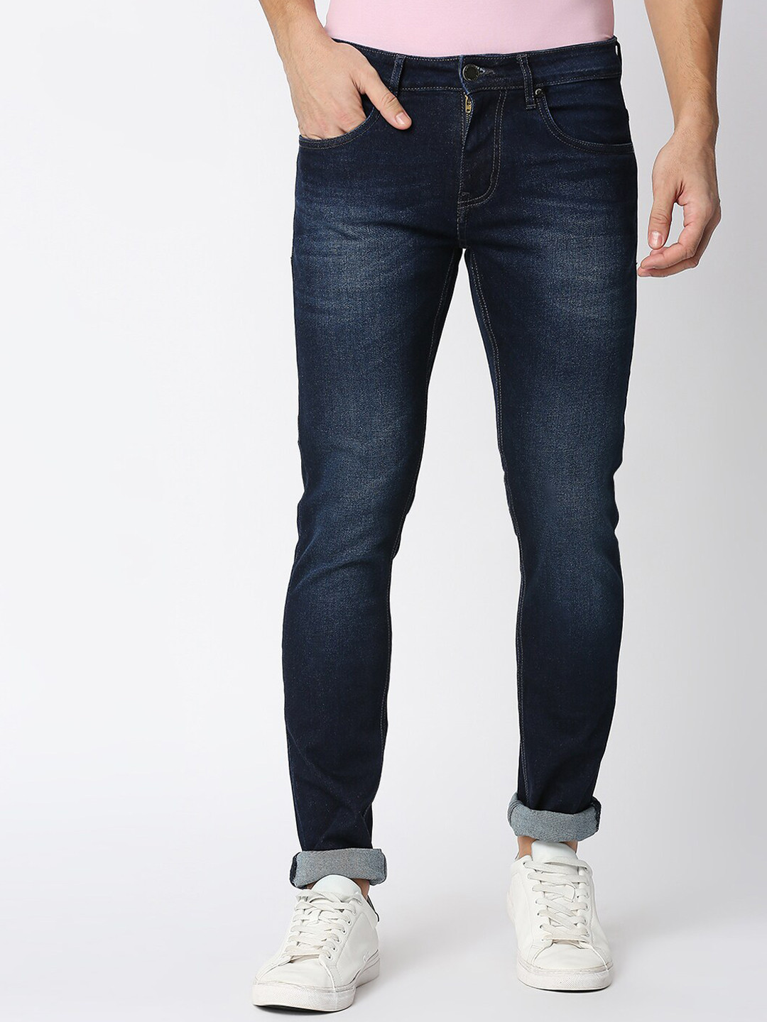 

DRAGON HILL Men Clean Look Slim Fit Low-Rise Light Fade Jeans, Blue