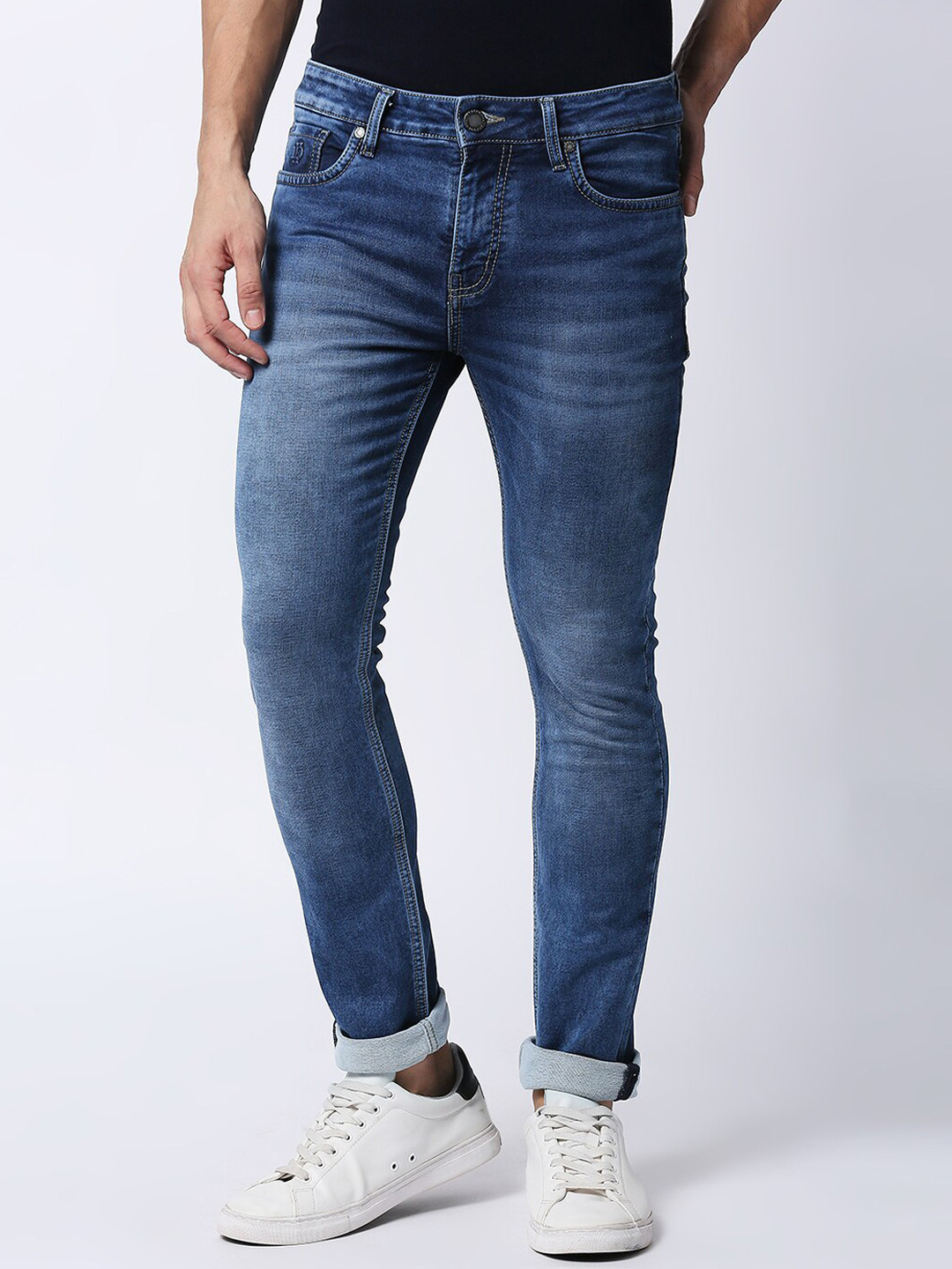 

DRAGON HILL Men Straight Fit Cotton Low-Rise Light Fade Jeans, Blue