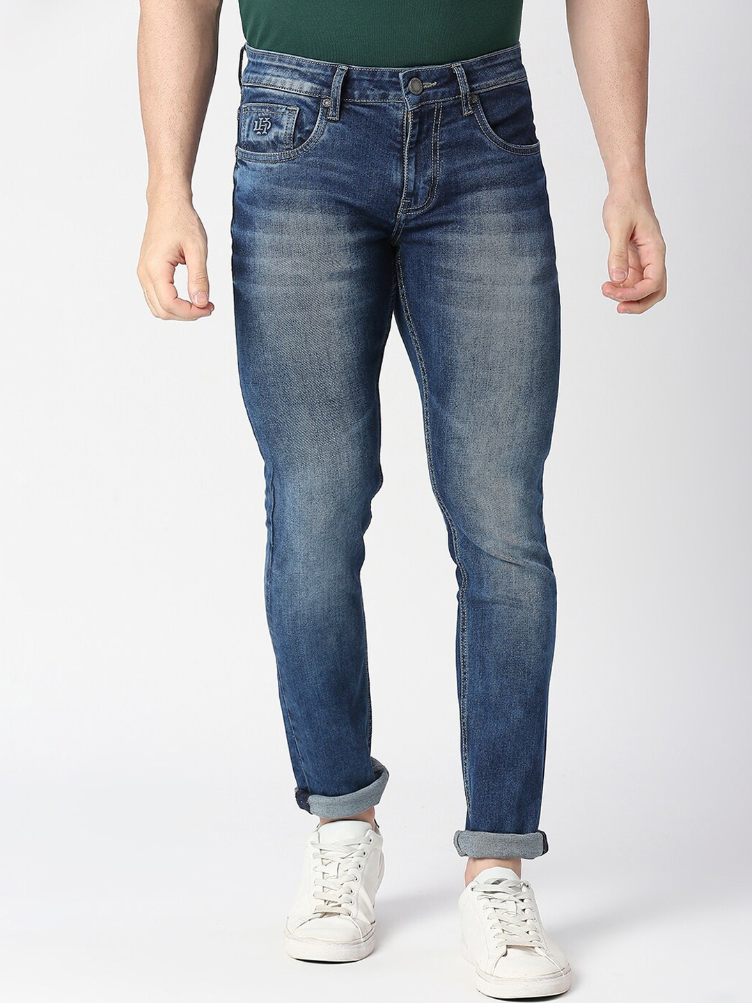 

DRAGON HILL Men Slim Fit Cotton Low-Rise Heavy Fade Jeans, Blue