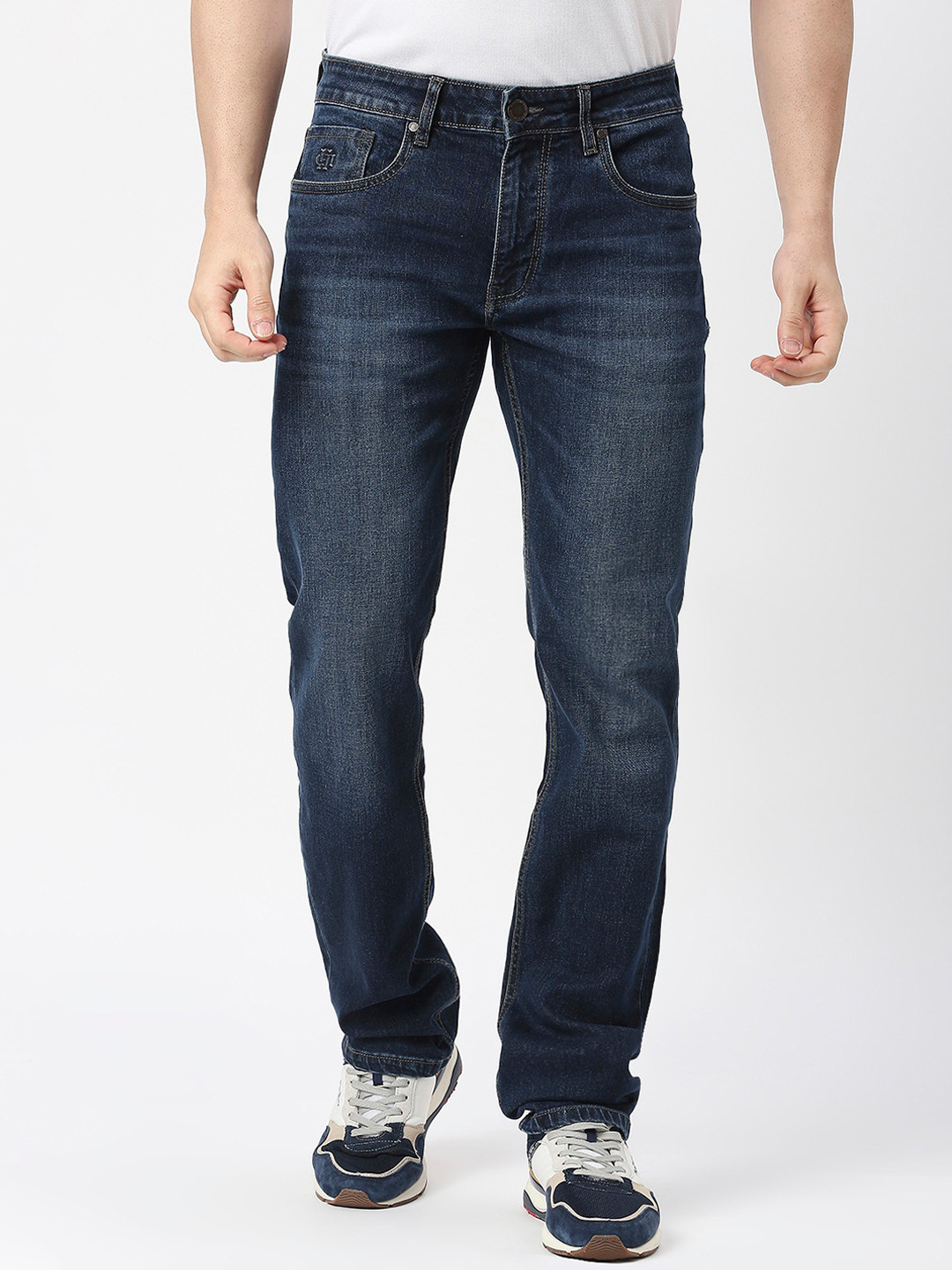 

DRAGON HILL Men Clean Look Straight Fit Low-Rise Light Fade Jeans, Blue