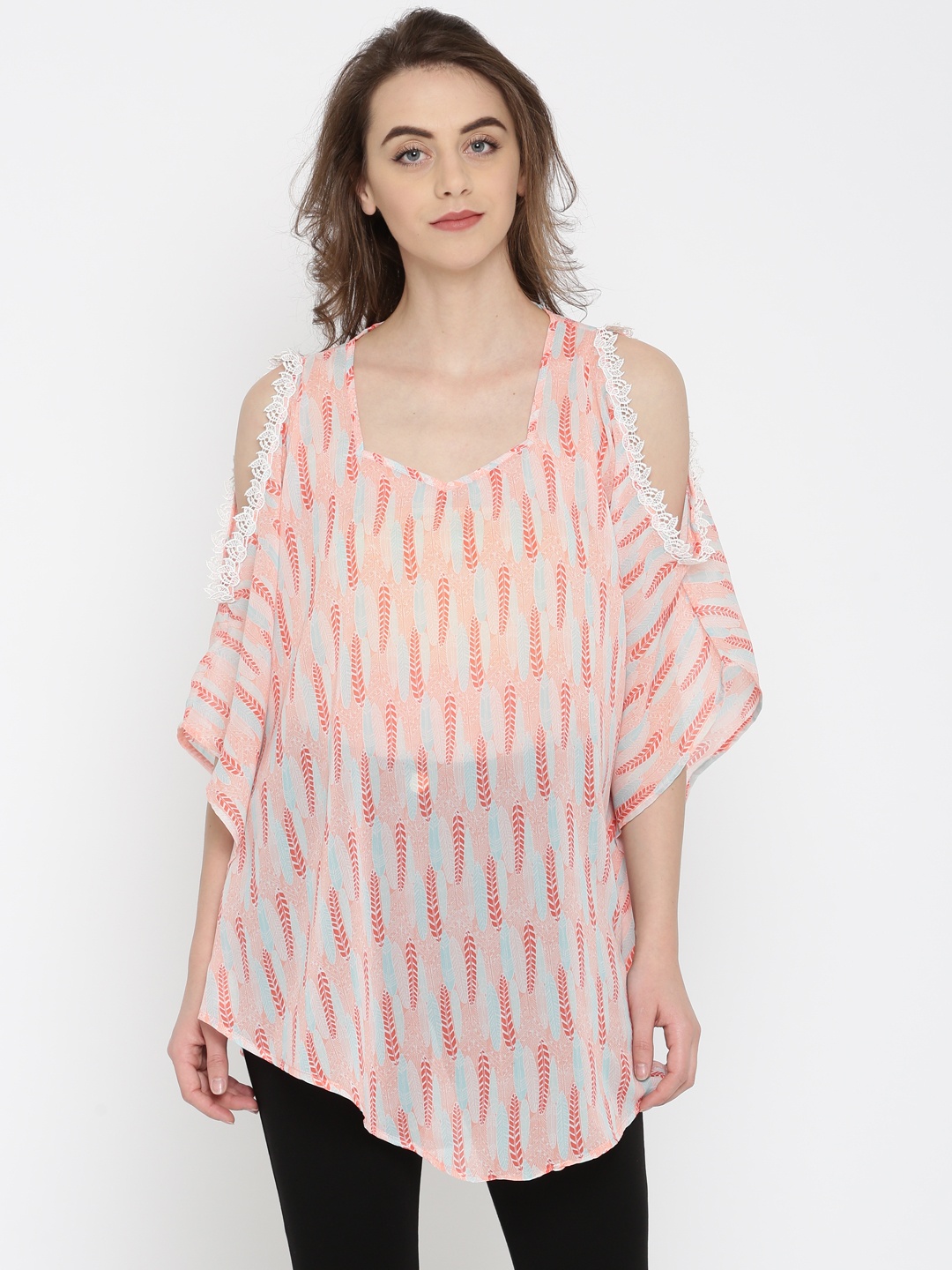 

The Kaftan Company Women Peach-Coloured Printed Top
