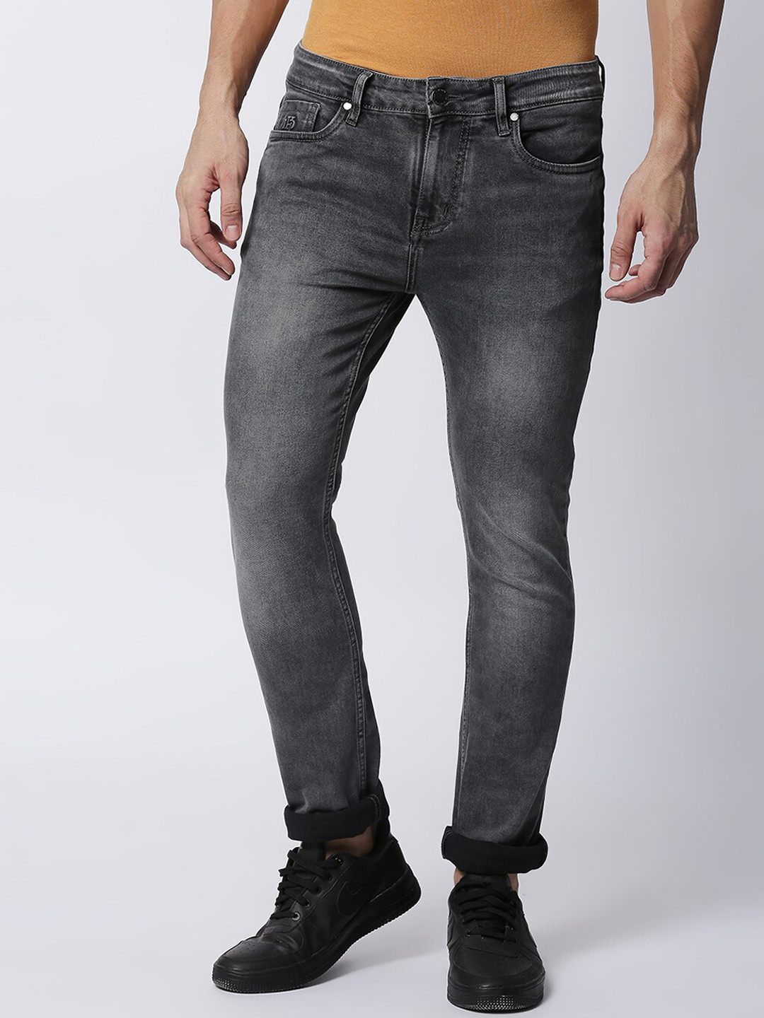 

DRAGON HILL Men Slim Fit Cotton Low-Rise Heavy Fade Jeans, Grey