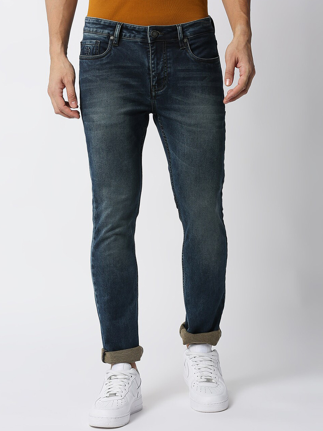 

DRAGON HILL Men Straight Fit Cotton Low-Rise Light Fade Jeans, Navy blue