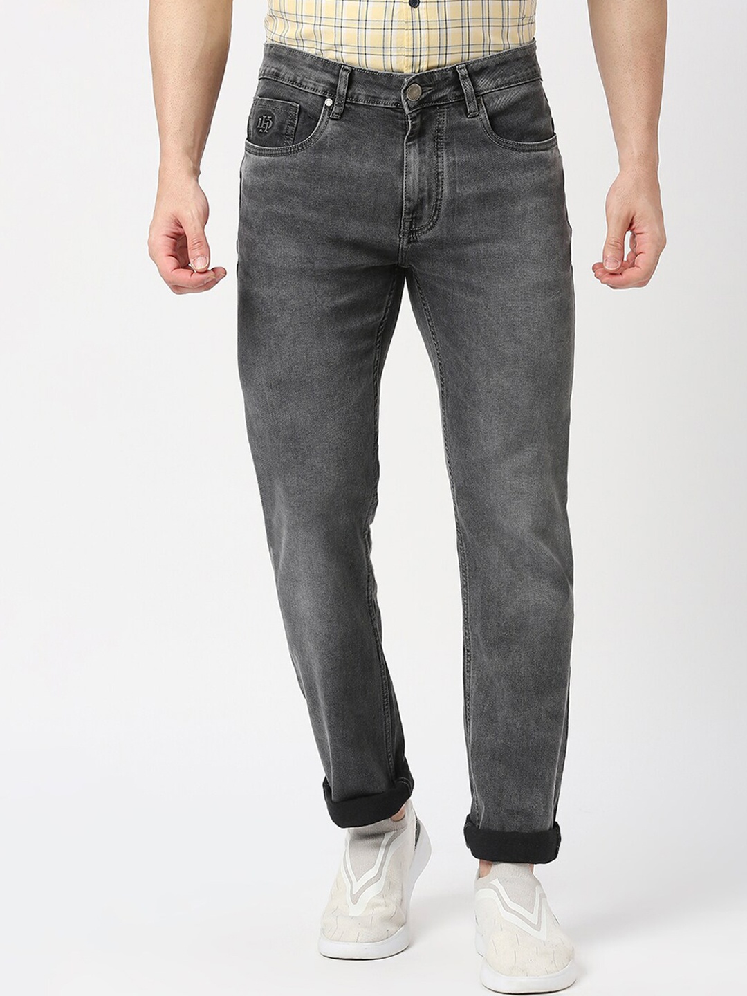 

DRAGON HILL Men Straight Fit Mid-Rise Heavy Fade Jeans, Grey