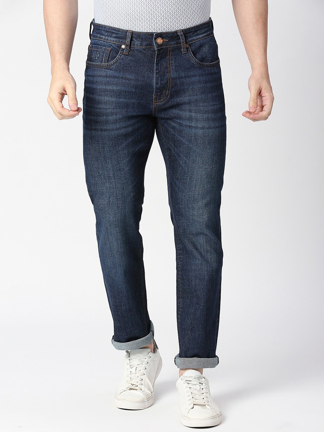 

DRAGON HILL Men Straight Fit Cotton Low-Rise Light Fade Jeans, Navy blue