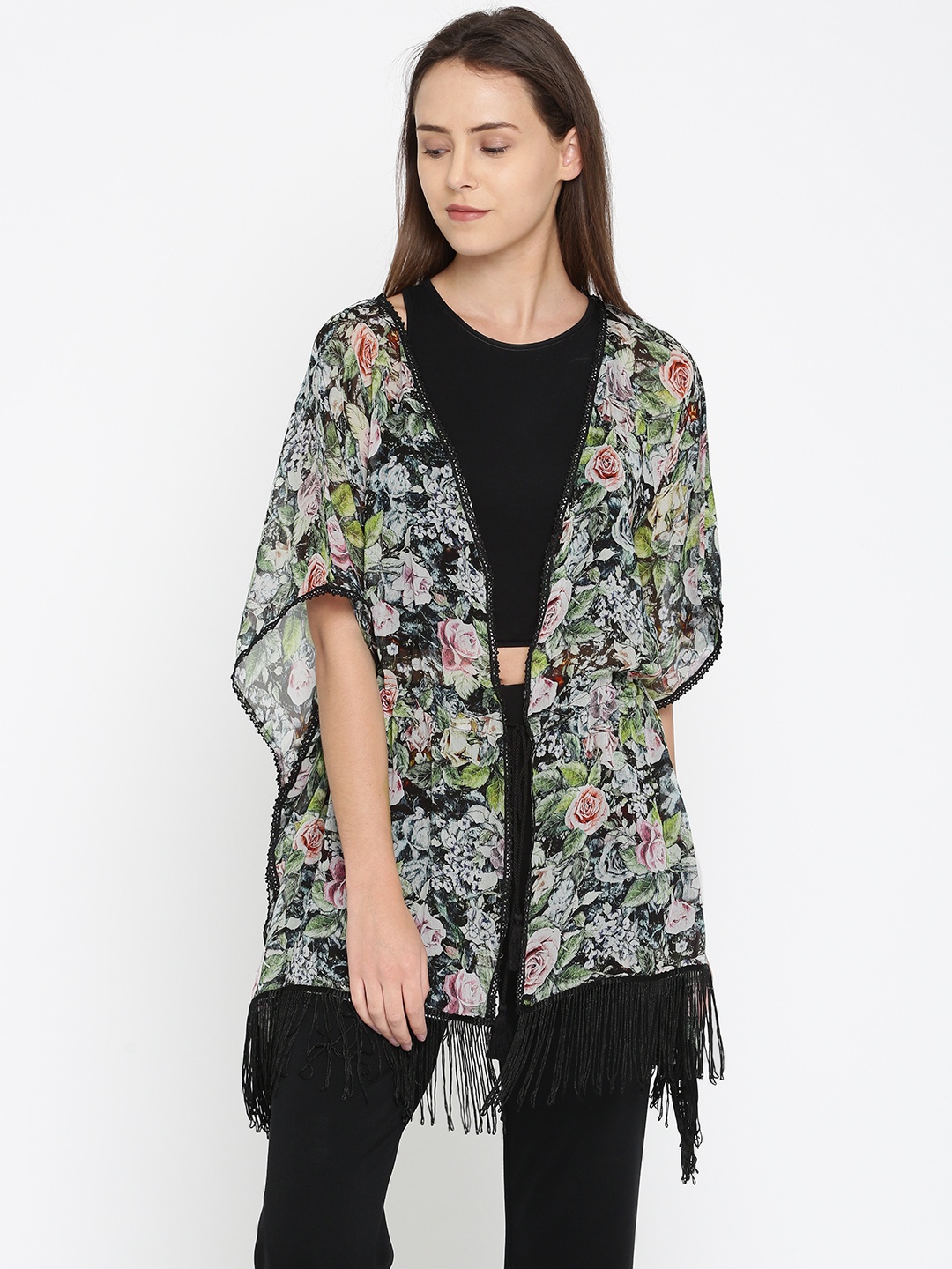 

The Kaftan Company White & Green Printed Kaftan Shrug