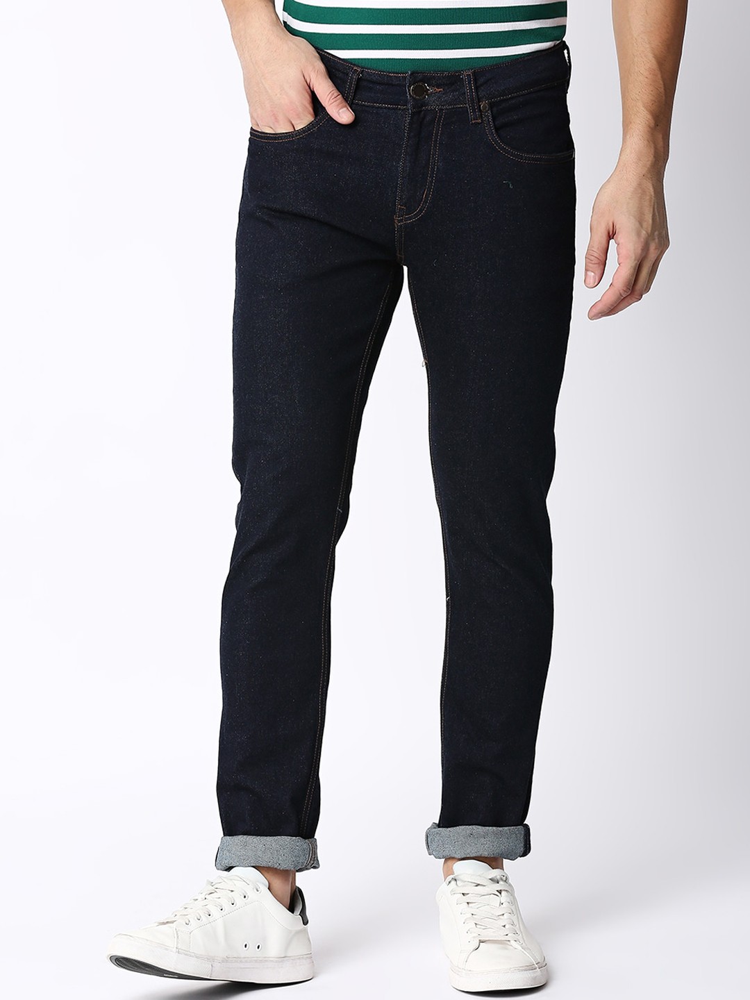 

DRAGON HILL Men Clean Look Slim Fit Low-Rise Jeans, Blue