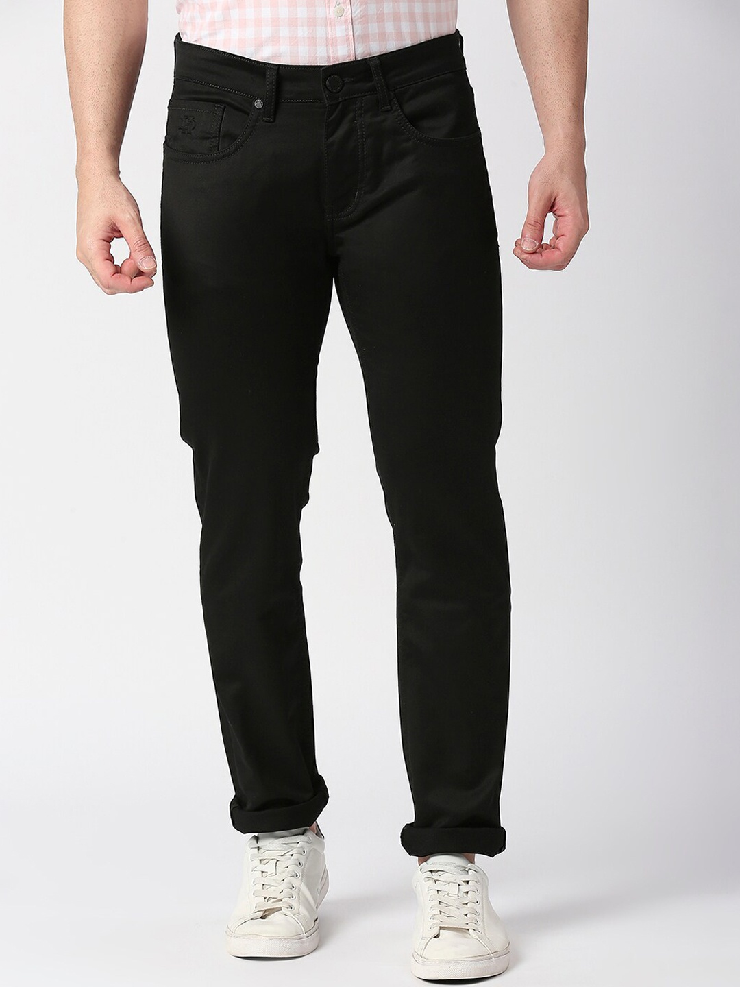 

DRAGON HILL Men Slim Fit Cotton Low-Rise Jeans, Black