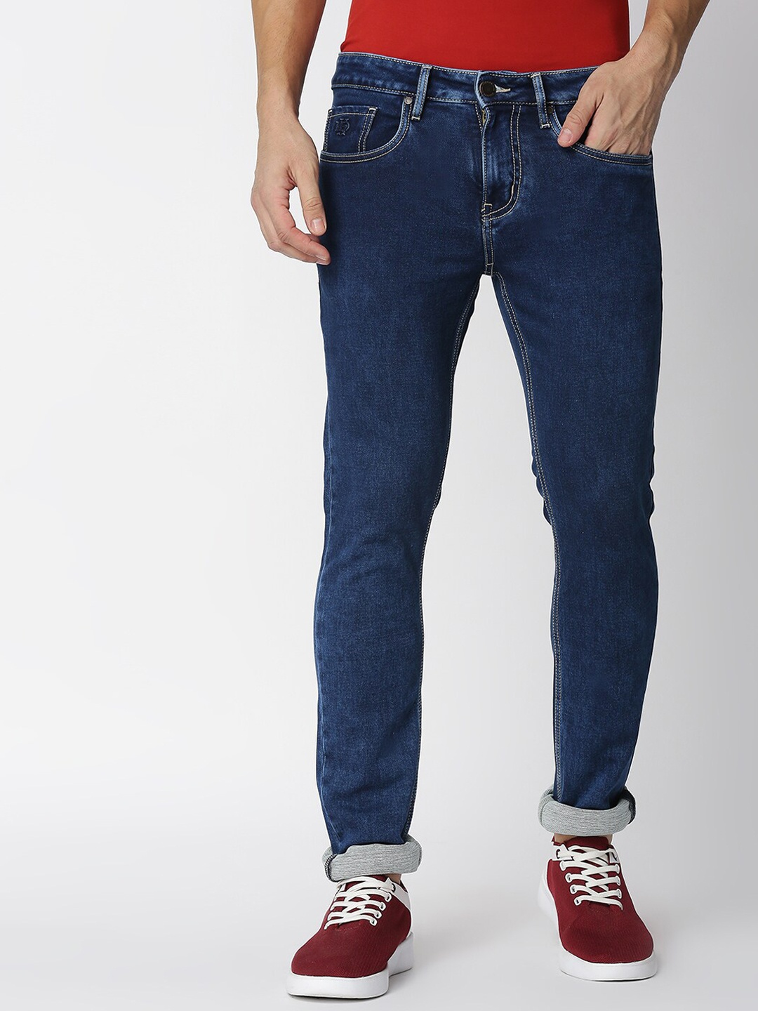 

DRAGON HILL Men Clean Look Slim Fit Low-Rise Jeans, Blue