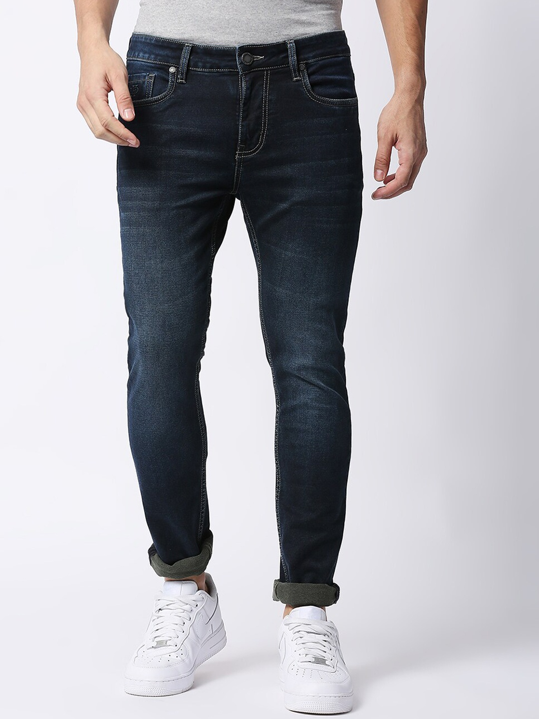 

DRAGON HILL Men Straight Fit Cotton Low-Rise Light Fade Jeans, Navy blue