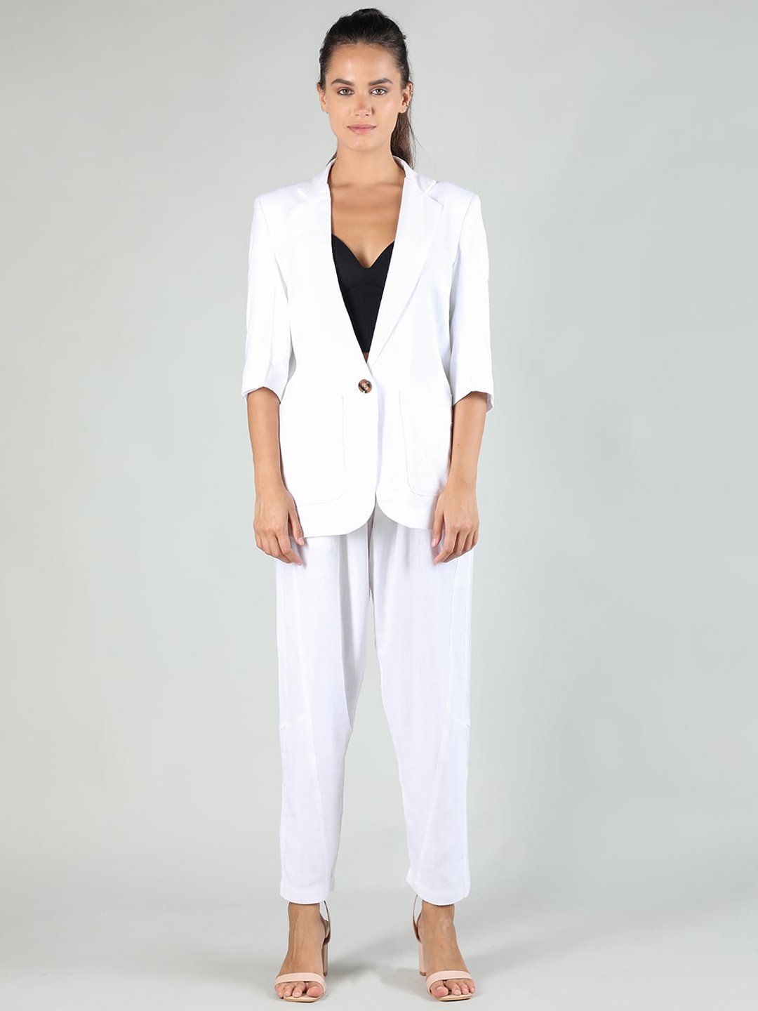 

Dlanxa Notched Lapel Single-Breasted Linen Two-Piece Casual Suit, White