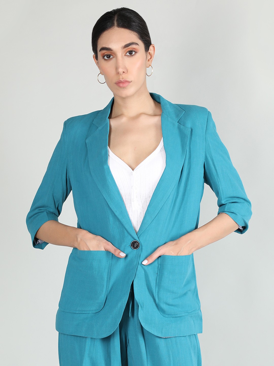 

Dlanxa Notched Lapel Collar Single Breasted Linen Blazers, Blue
