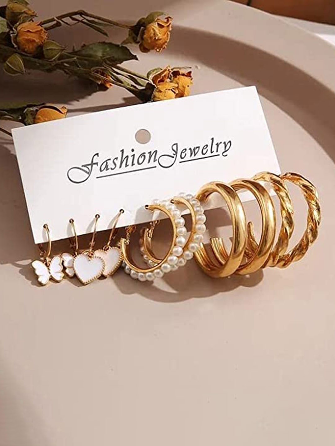 

VIEN 5Pcs Gold-Plated Earrings Hoop & Half Hoop Earring