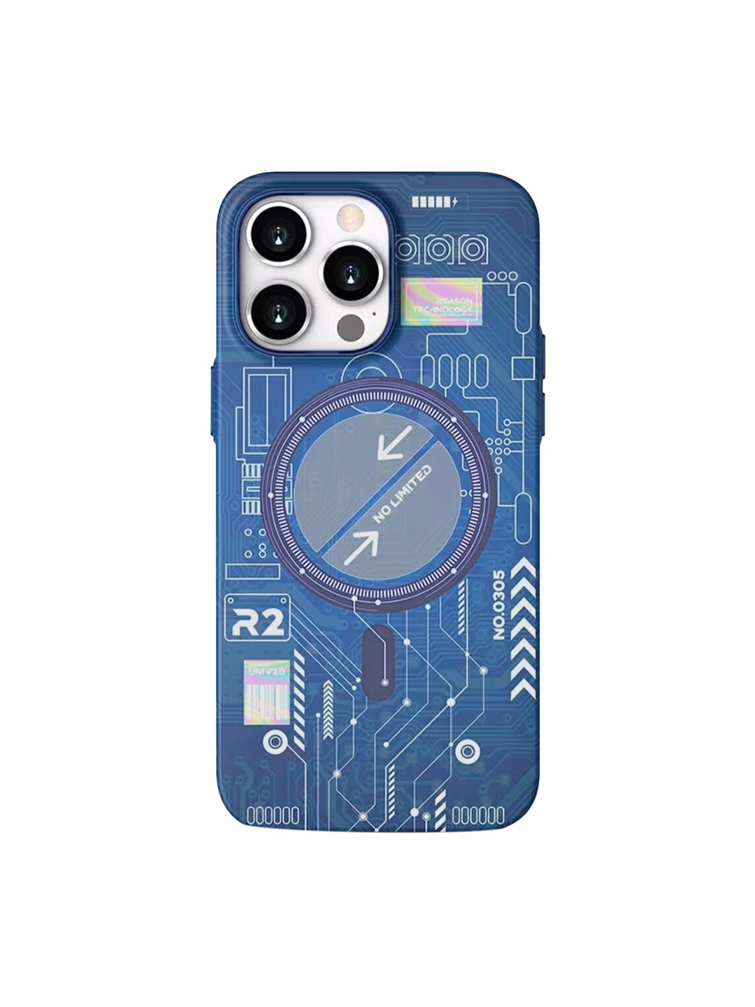 

TREEMODA Glow In Dark Radium Circuit Magsafe iPhone 14Pro Phone Back Cover, Blue