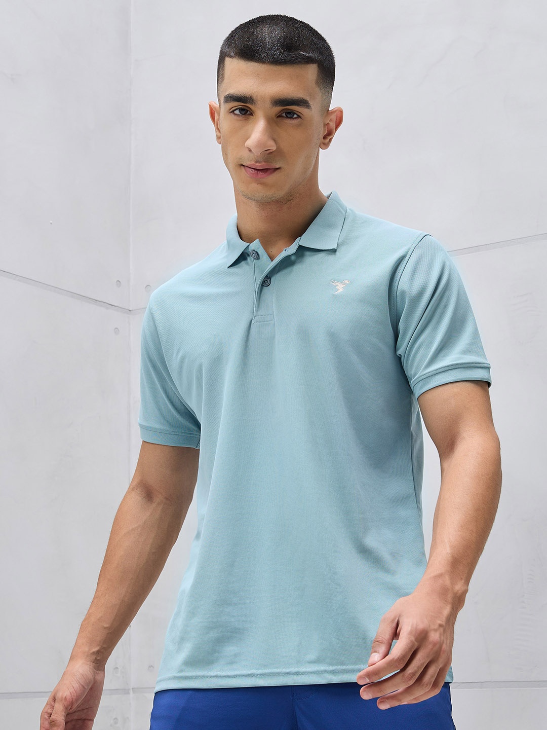 

Technosport Polo Collar Antimicrobial Training or Gym Slim Fit T-shirt, Sea green