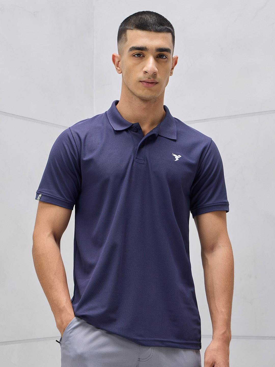 

Technosport Polo Collar Antimicrobial Training or Gym Slim Fit T-shirt, Navy blue