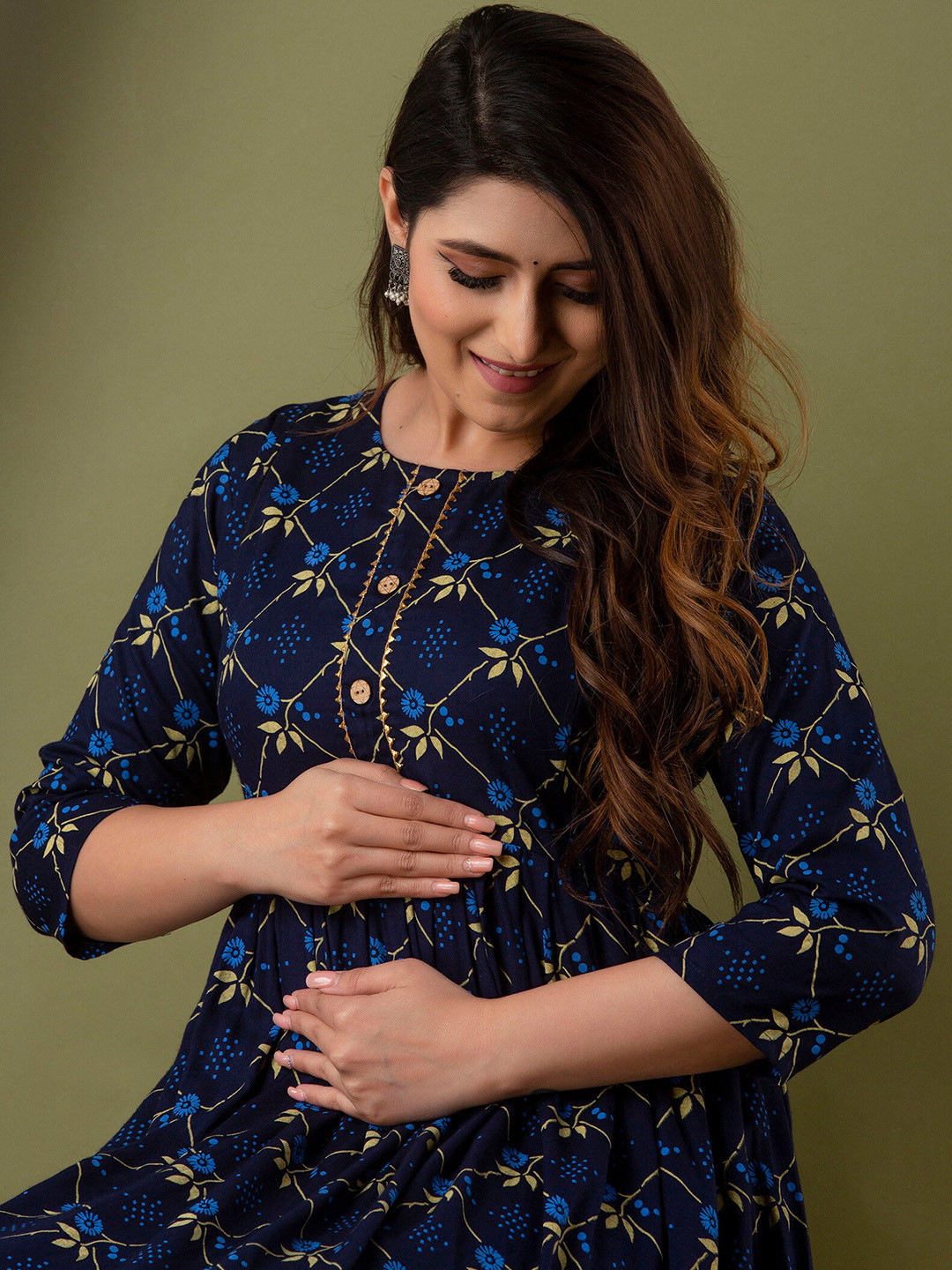 

Mialo fashion Floral Printed Maternity Cotton Ethnic Dress, Blue