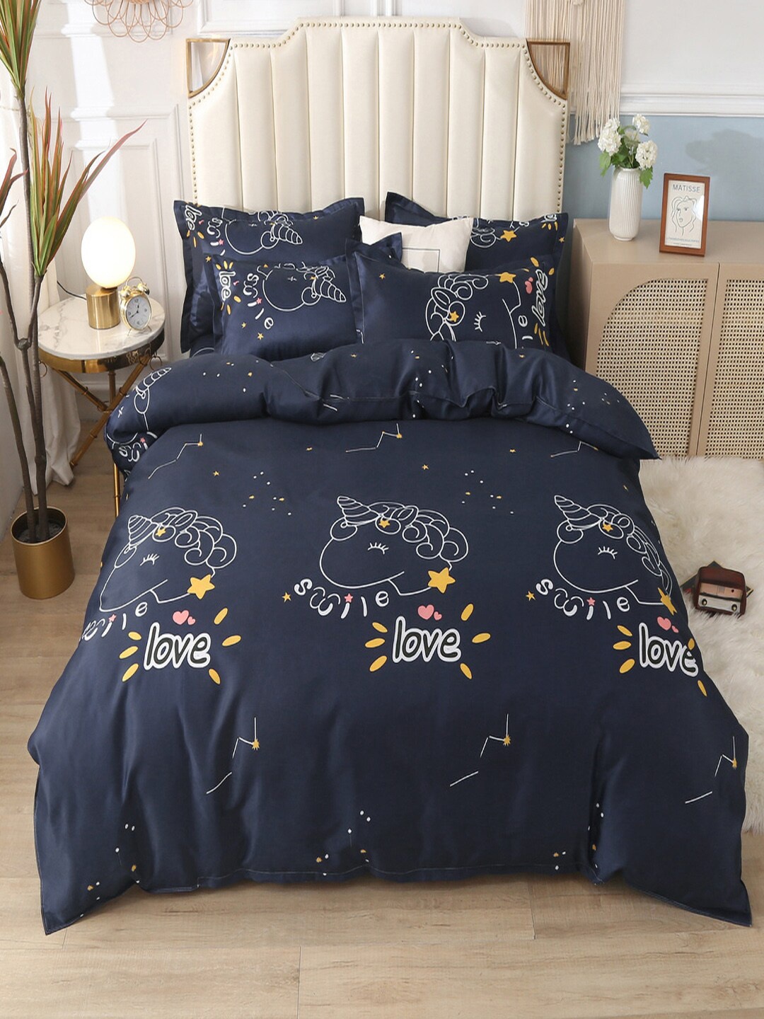 

JC HOME Black & White Printed Double Queen Bedding Set