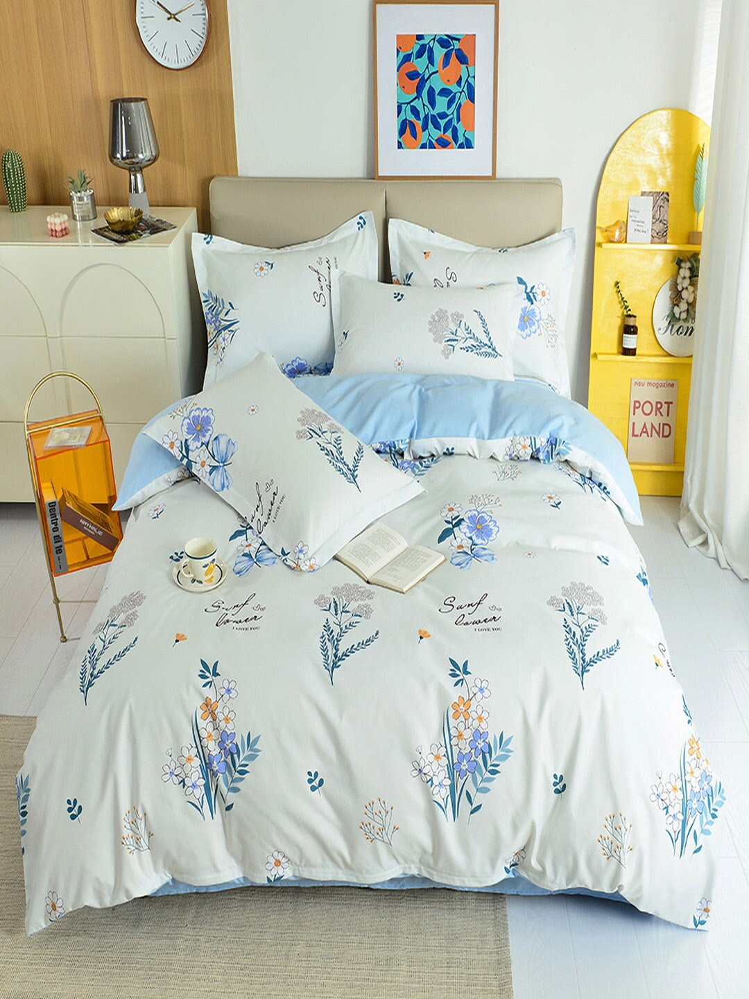 

JC Collection Blue & White Double King Bedding Set