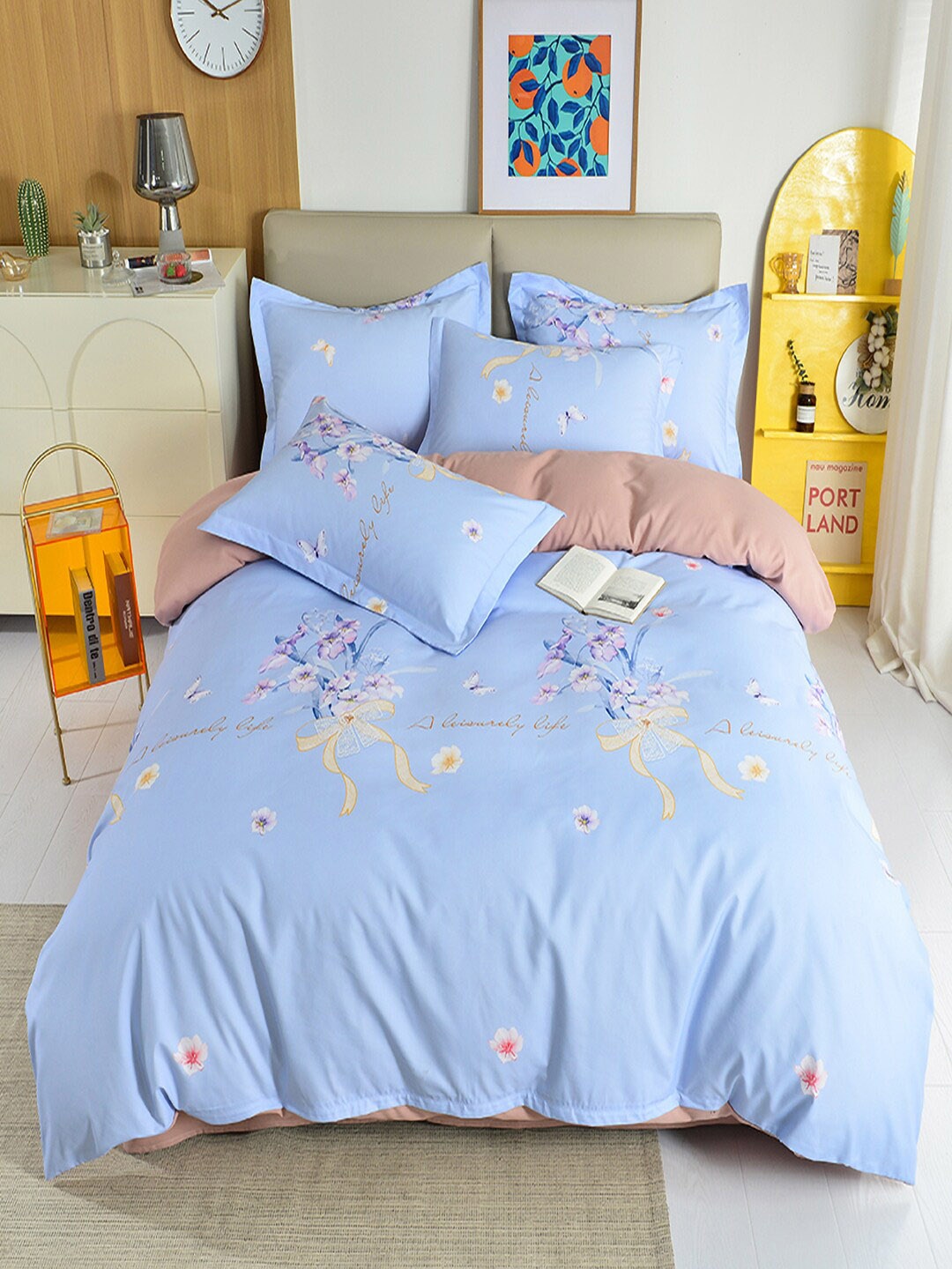 

JC Collection Pink & Blue Double Queen Bedding Set